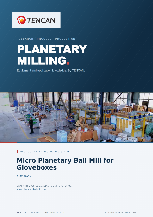 Micro Planetary Ball Mill for Gloveboxes — PDF Catalog cover