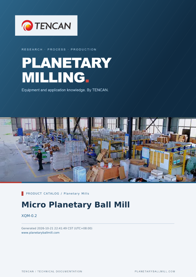 Micro Planetary Ball Mill — PDF Catalog cover