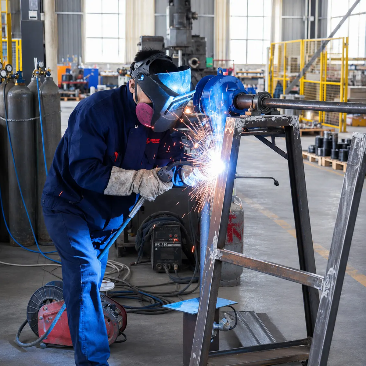 TENCAN technician fabricating an equipment frame in the factory